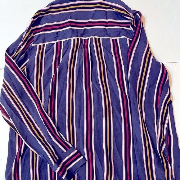 NWT Serein Large Navy Striped Blouse Button Front - Picture 4 of 7